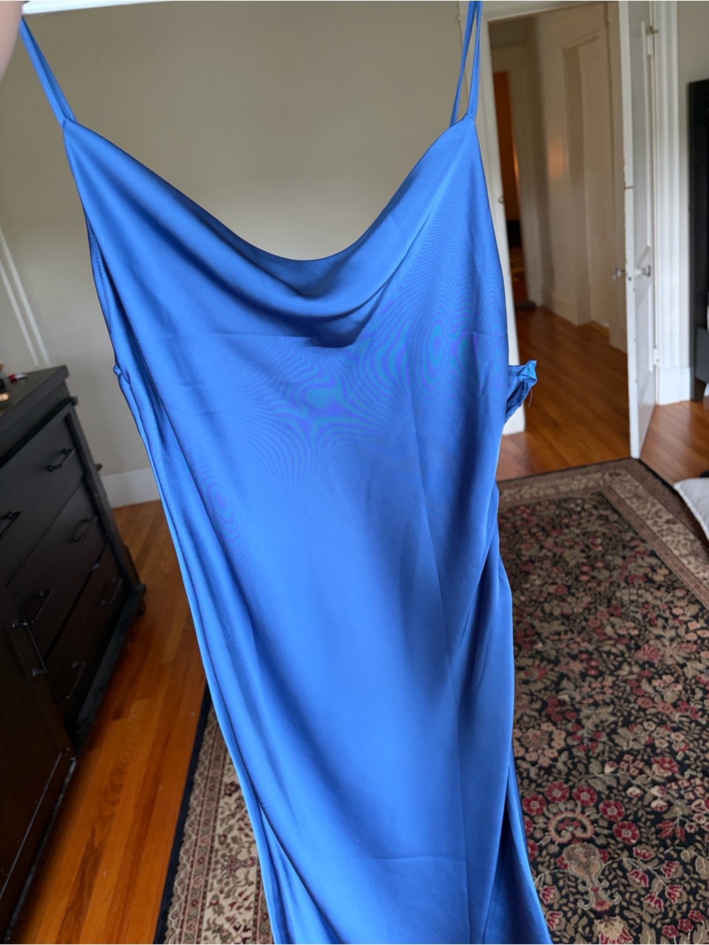 Cobalt Slip Midi Dress with Cowl Neck